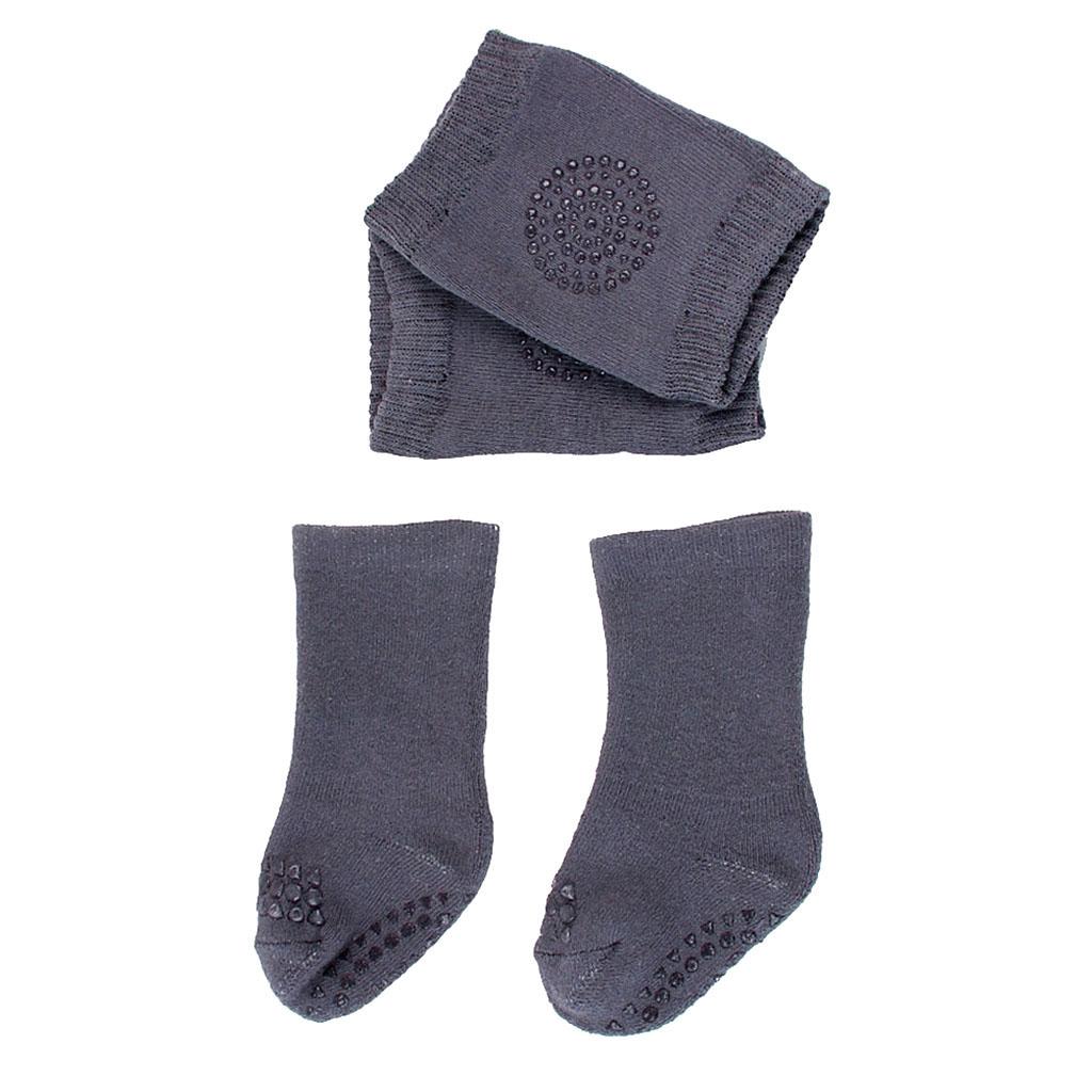 Baby Crawling Anti-SlipToddlers Kneepads with Anti Slip Socks Dark Grey