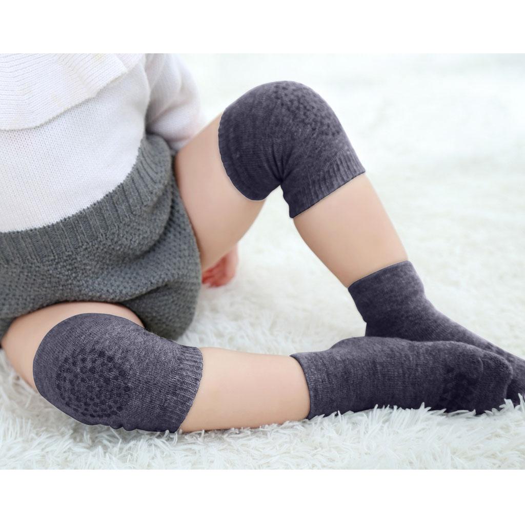 Baby Crawling Anti-SlipToddlers Kneepads with Anti Slip Socks Dark Grey