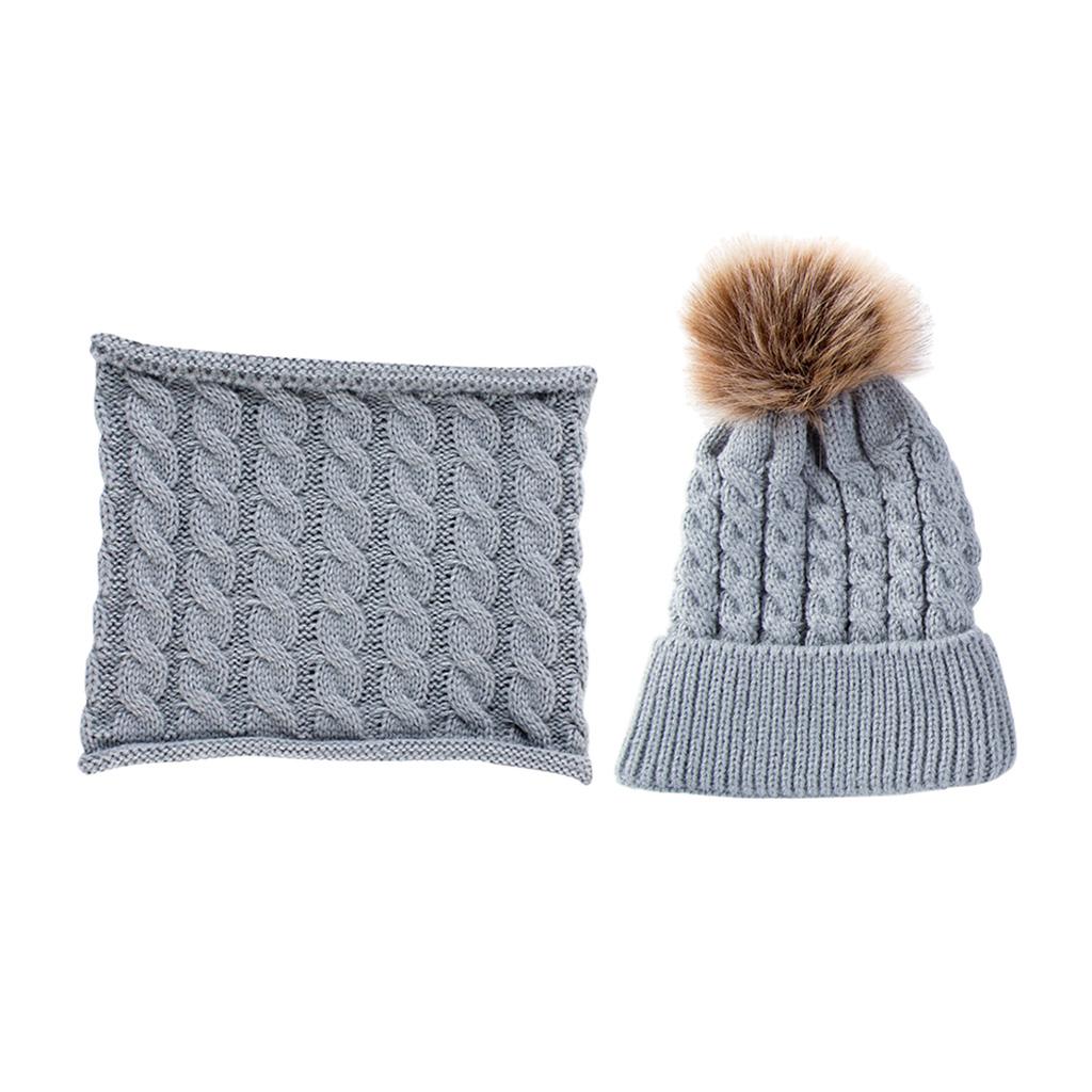 Toddler Baby Newborn Winter Crochet Knit Hat Beanie Cap Scarf Set Grey