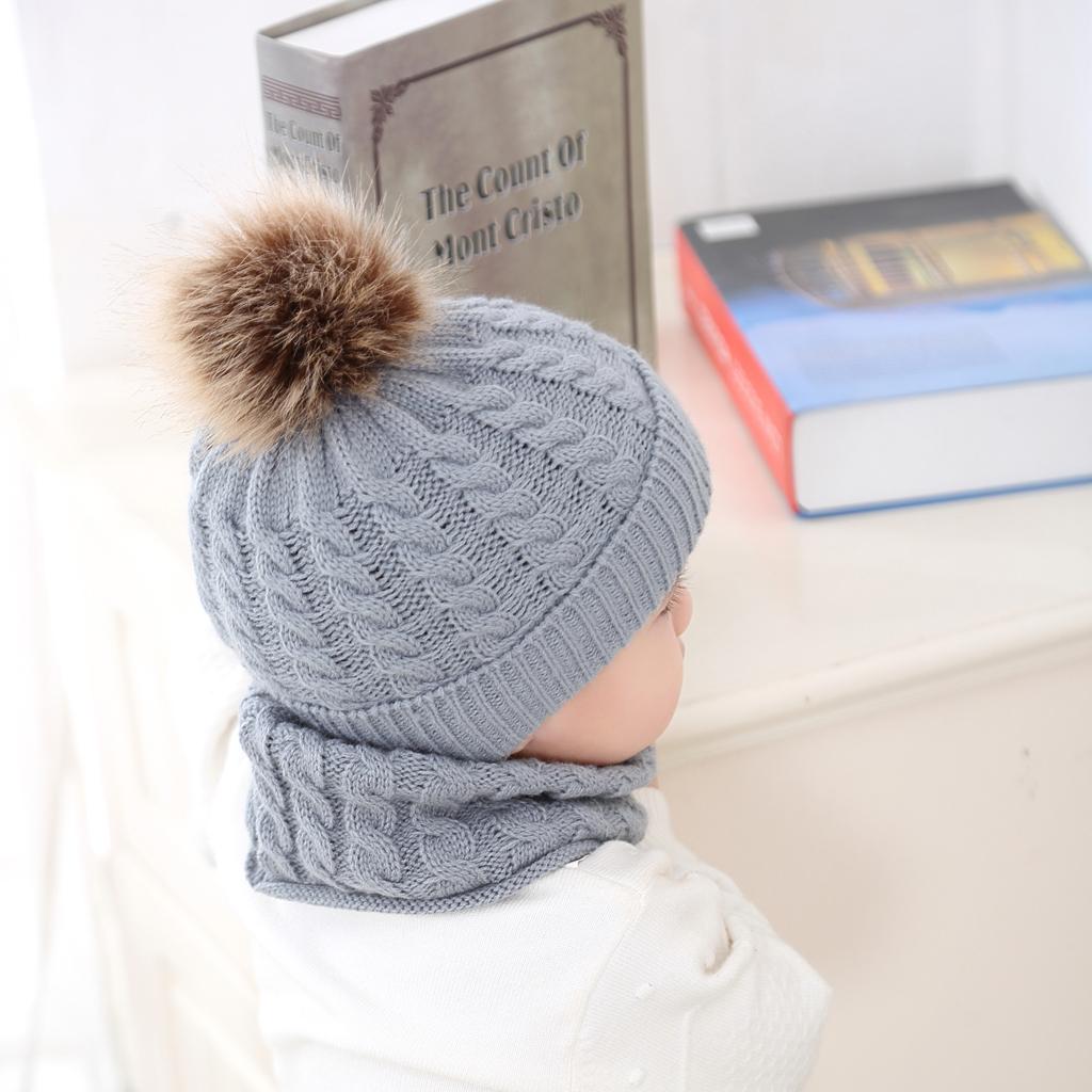 Toddler Baby Newborn Winter Crochet Knit Hat Beanie Cap Scarf Set Grey