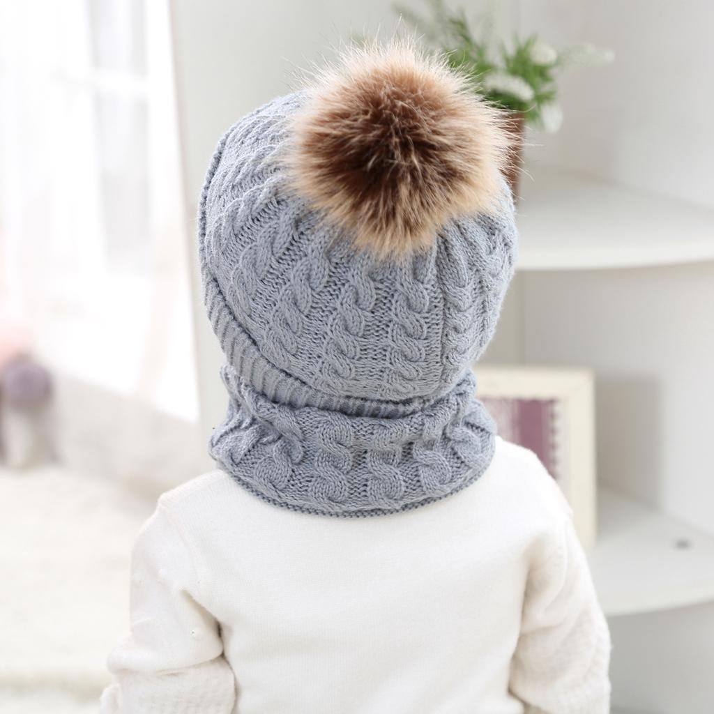 Toddler Baby Newborn Winter Crochet Knit Hat Beanie Cap Scarf Set Grey