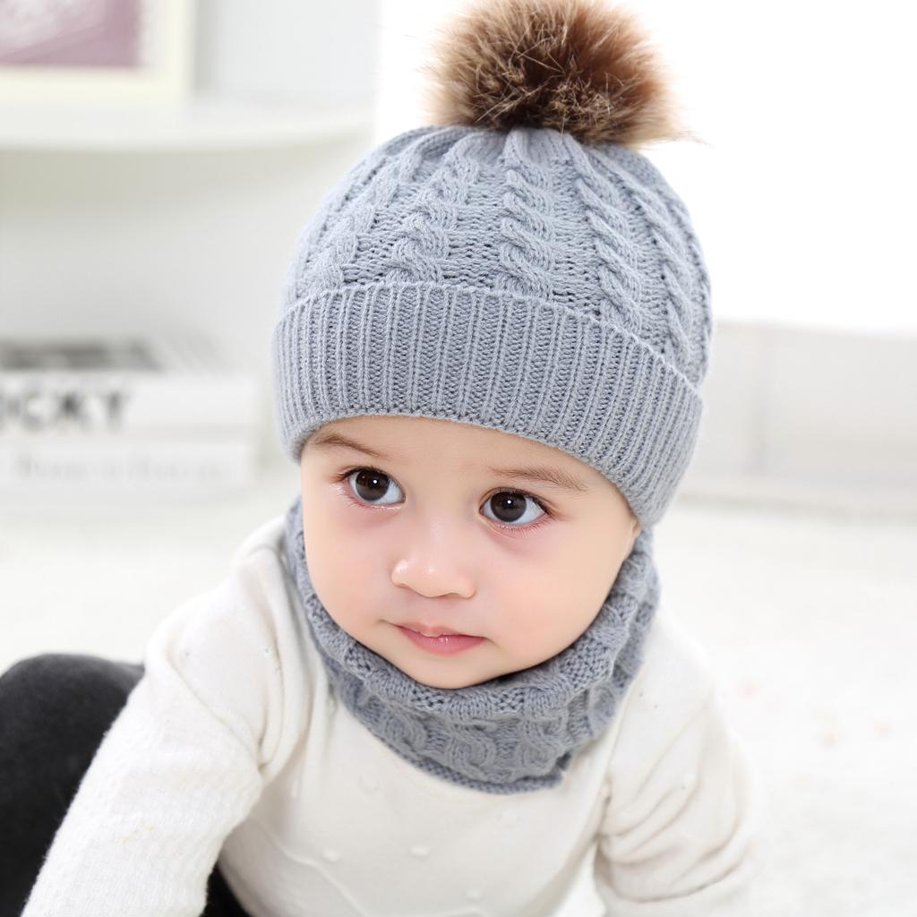 Toddler Baby Newborn Winter Crochet Knit Hat Beanie Cap Scarf Set Grey