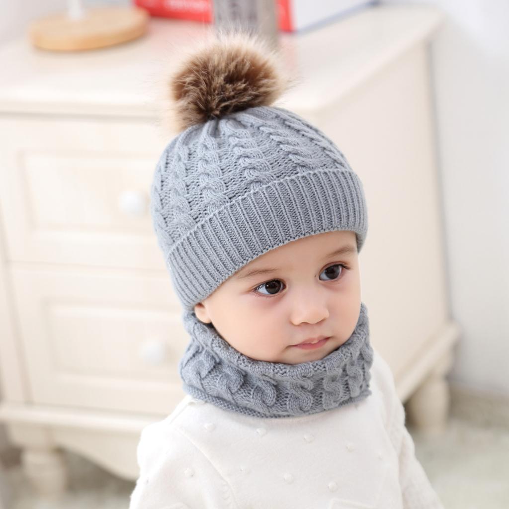 Toddler Baby Newborn Winter Crochet Knit Hat Beanie Cap Scarf Set Grey