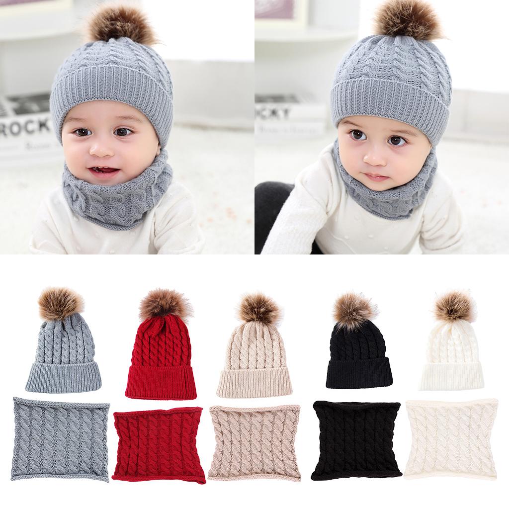 Toddler Baby Newborn Winter Crochet Knit Hat Beanie Cap Scarf Set Grey