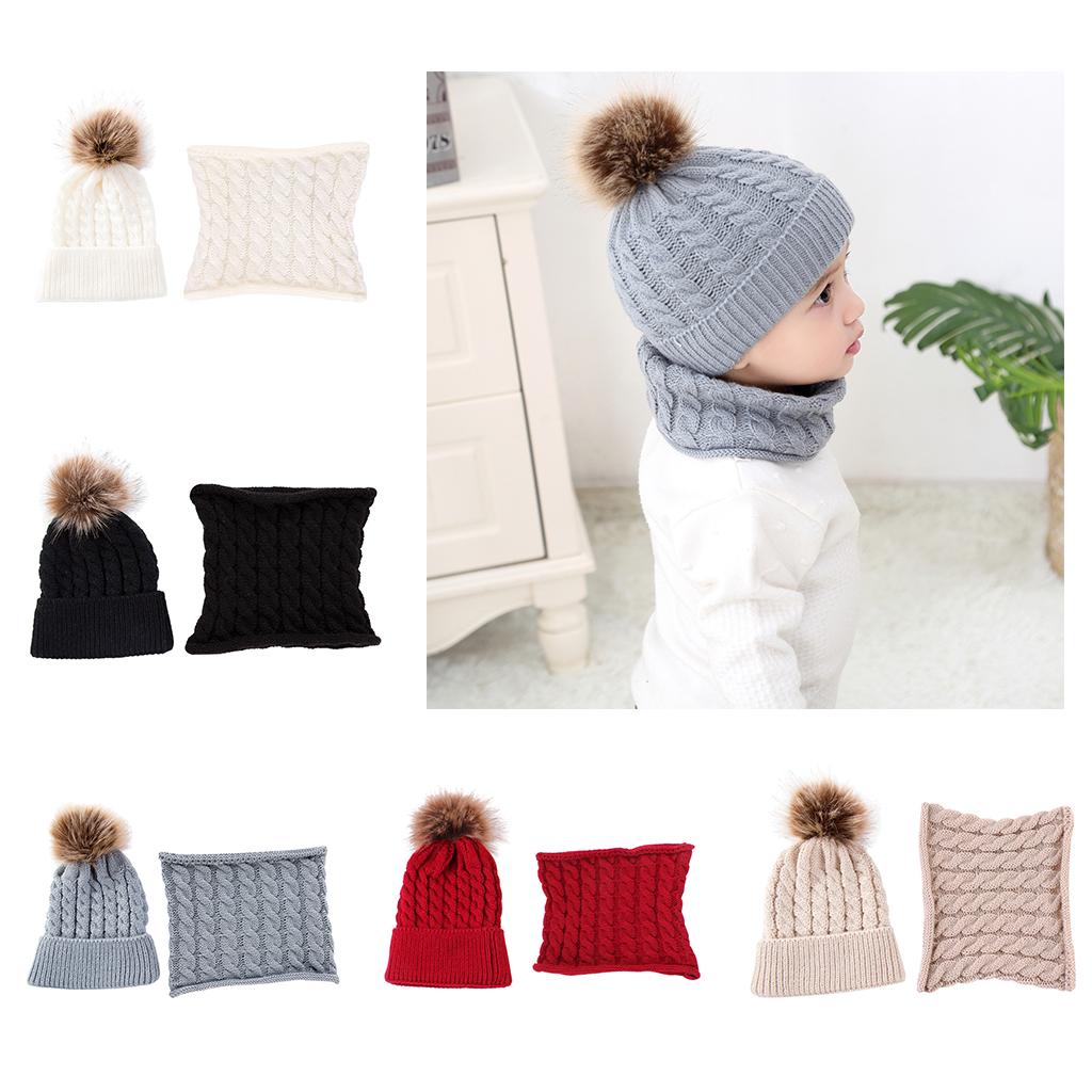 Toddler Baby Newborn Winter Crochet Knit Hat Beanie Cap Scarf Set Grey