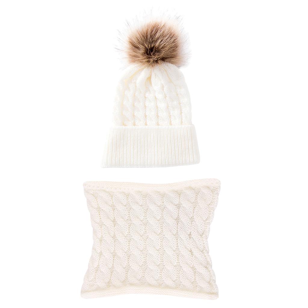 Toddler Baby Newborn Winter Crochet Knit Hat Beanie Cap Scarf Set White