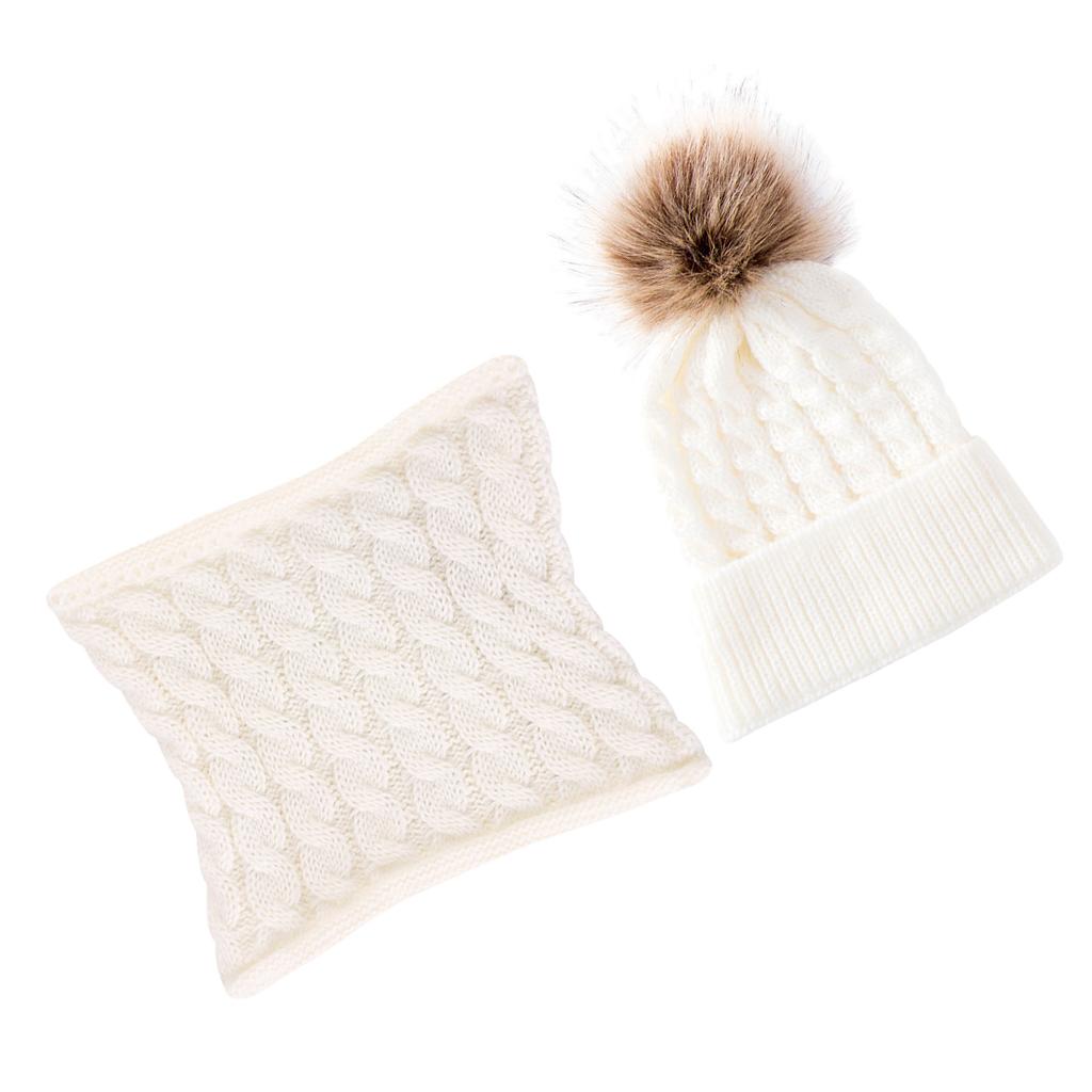 Toddler Baby Newborn Winter Crochet Knit Hat Beanie Cap Scarf Set White