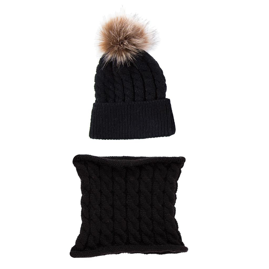 Toddler Baby Newborn Winter Crochet Knit Hat Beanie Cap Scarf Set Black