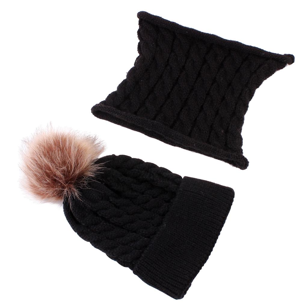 Toddler Baby Newborn Winter Crochet Knit Hat Beanie Cap Scarf Set Black