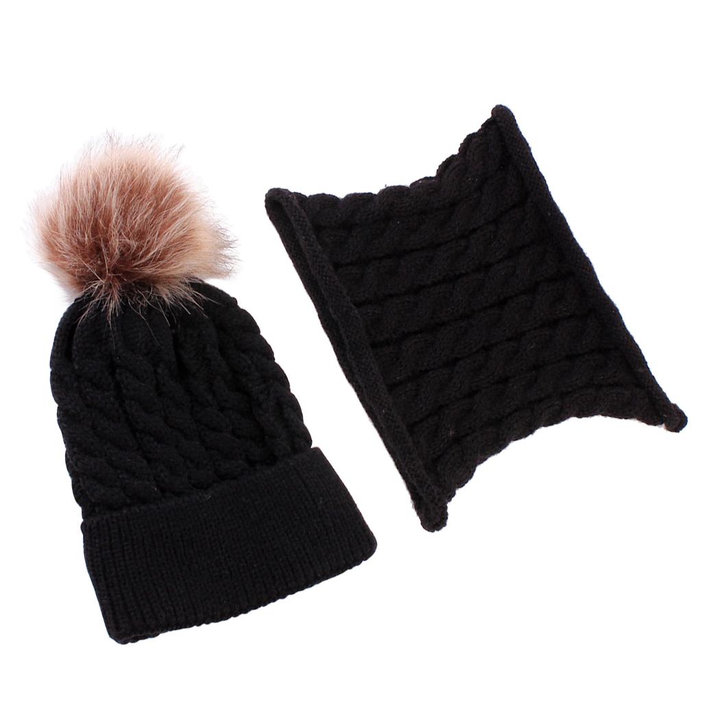 Toddler Baby Newborn Winter Crochet Knit Hat Beanie Cap Scarf Set Black