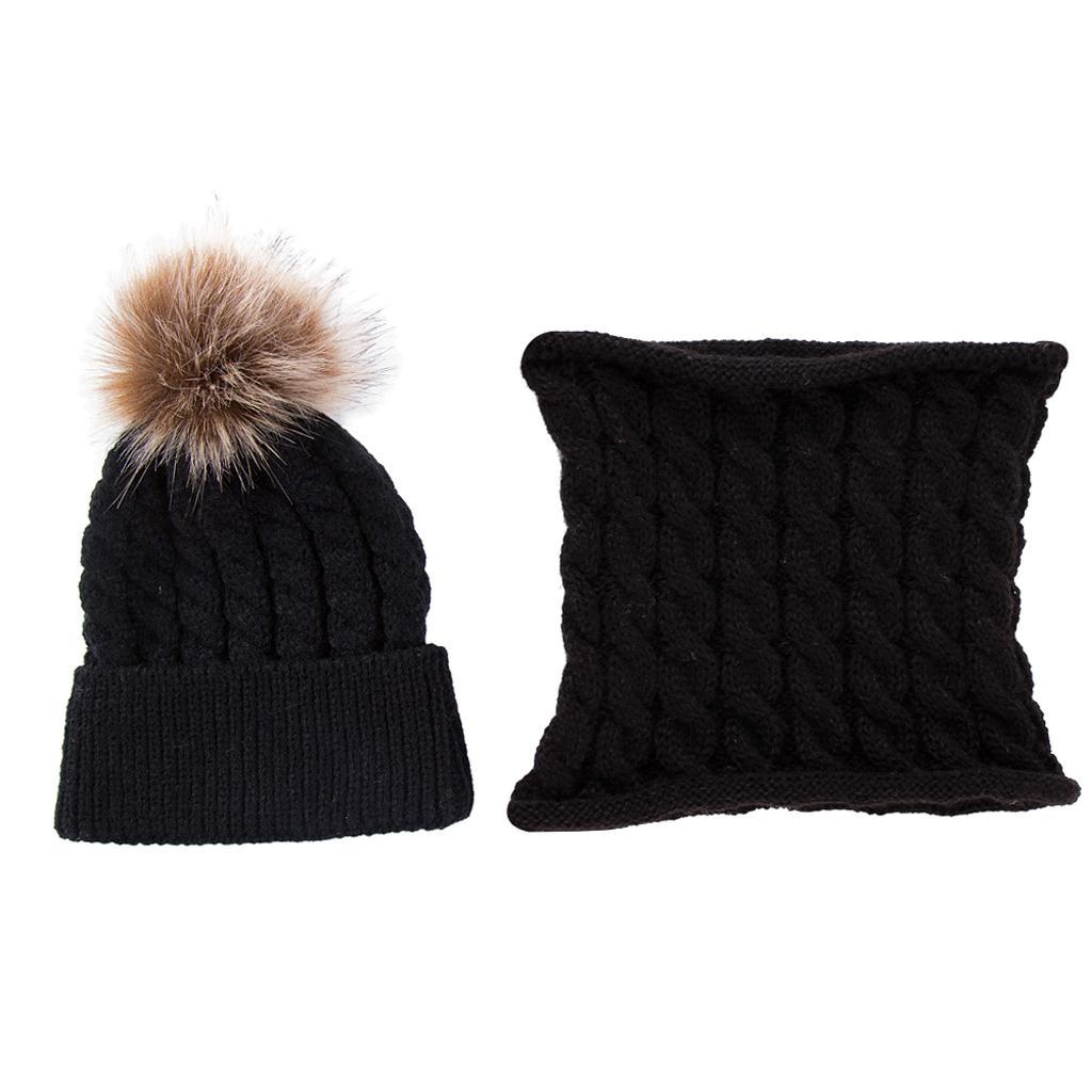 Toddler Baby Newborn Winter Crochet Knit Hat Beanie Cap Scarf Set Black