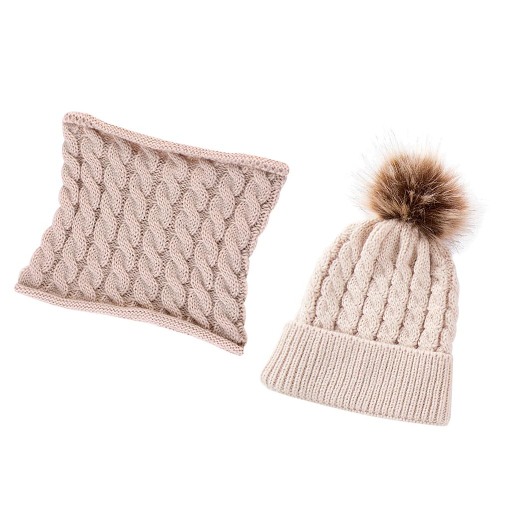 Toddler Baby Newborn Winter Crochet Knit Hat Beanie Cap Scarf Set Beige