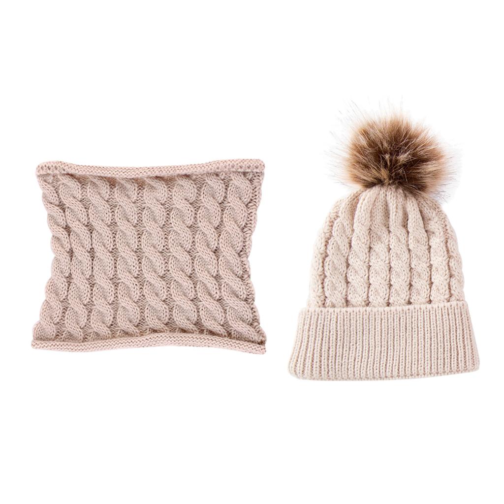 Toddler Baby Newborn Winter Crochet Knit Hat Beanie Cap Scarf Set Beige