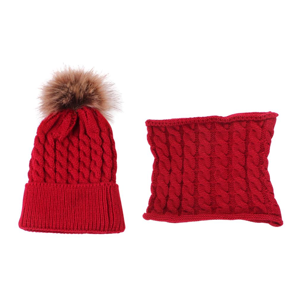 Toddler Baby Newborn Winter Crochet Knit Hat Beanie Cap Scarf Set Red