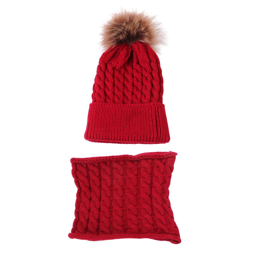 Toddler Baby Newborn Winter Crochet Knit Hat Beanie Cap Scarf Set Red