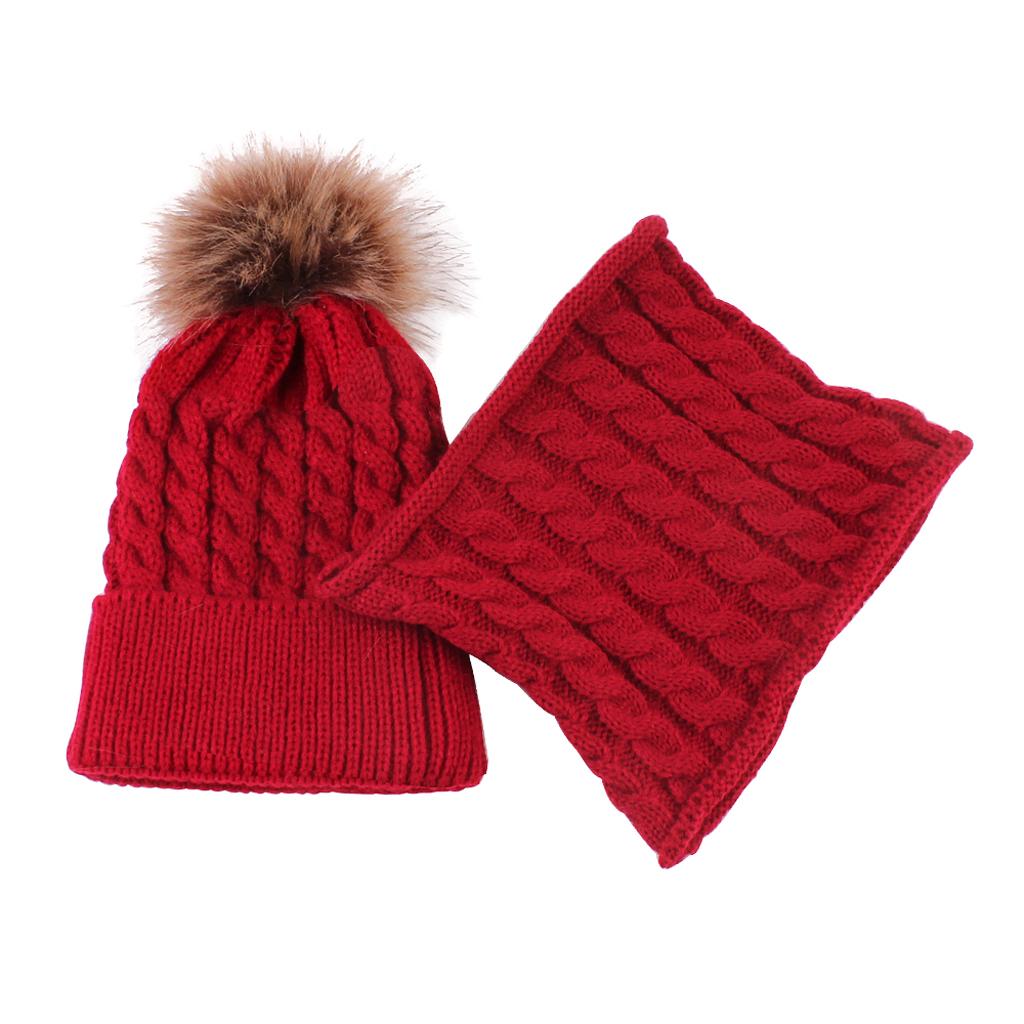 Toddler Baby Newborn Winter Crochet Knit Hat Beanie Cap Scarf Set Red