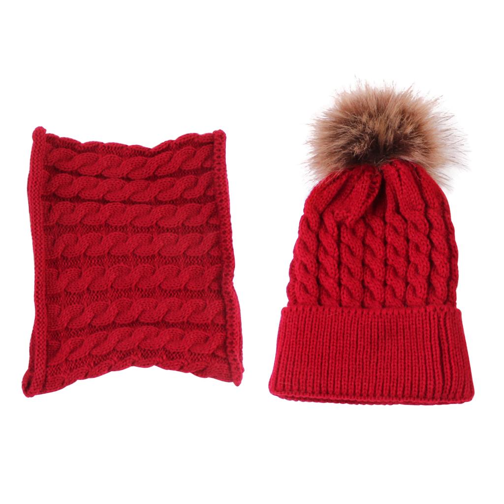 Toddler Baby Newborn Winter Crochet Knit Hat Beanie Cap Scarf Set Red