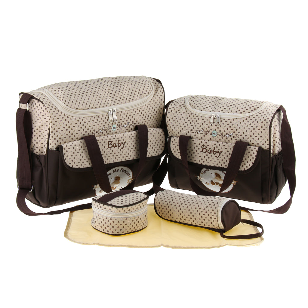 5pcs Baby Diaper Nappy Changing Mat Bags Tote Mummy Handbag Coffee