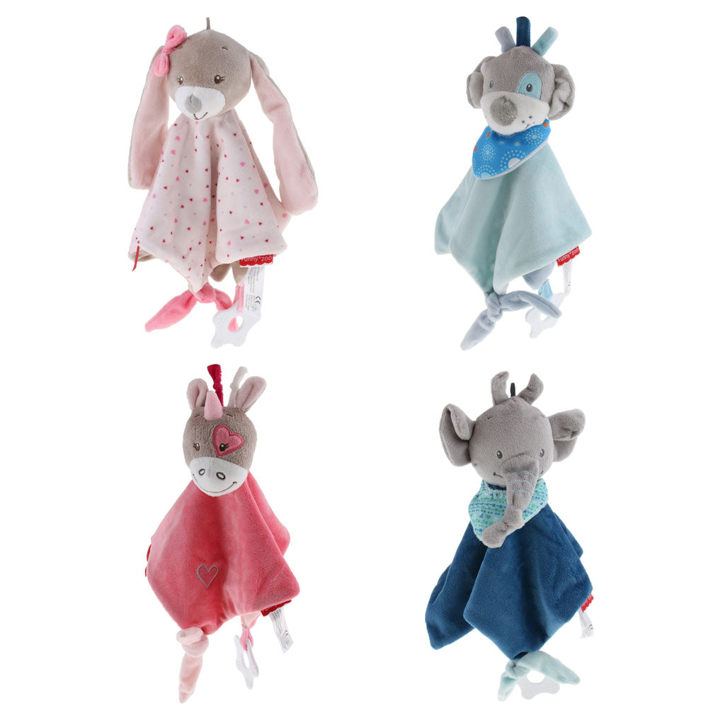 Plush Blanket Teething Security Tag Baby Safety Blanket Blue Dog