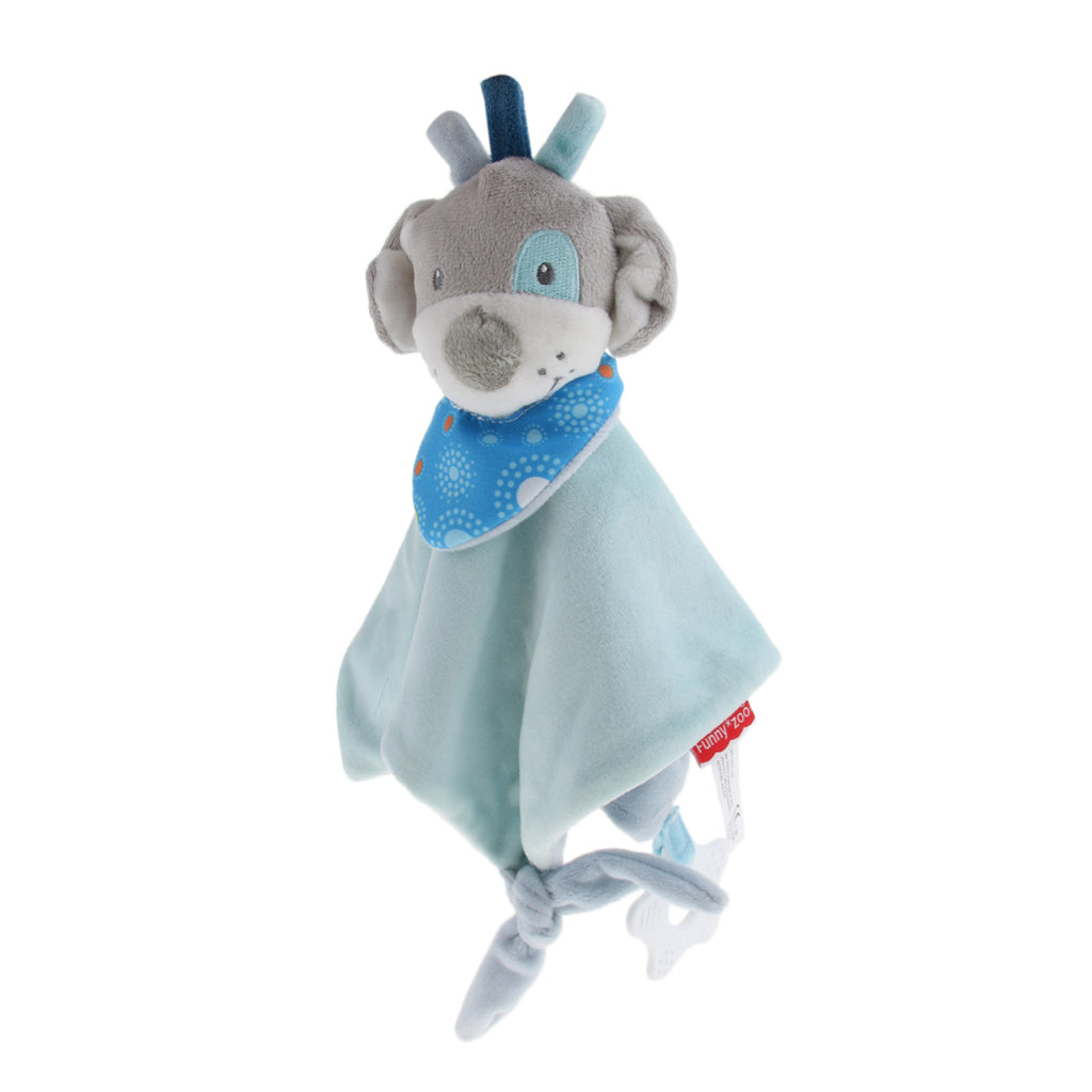 Plush Blanket Teething Security Tag Baby Safety Blanket Blue Dog