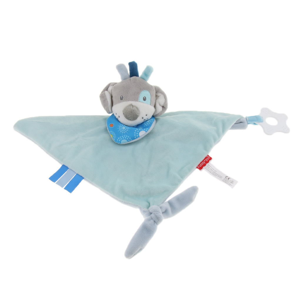 Plush Blanket Teething Security Tag Baby Safety Blanket Blue Dog
