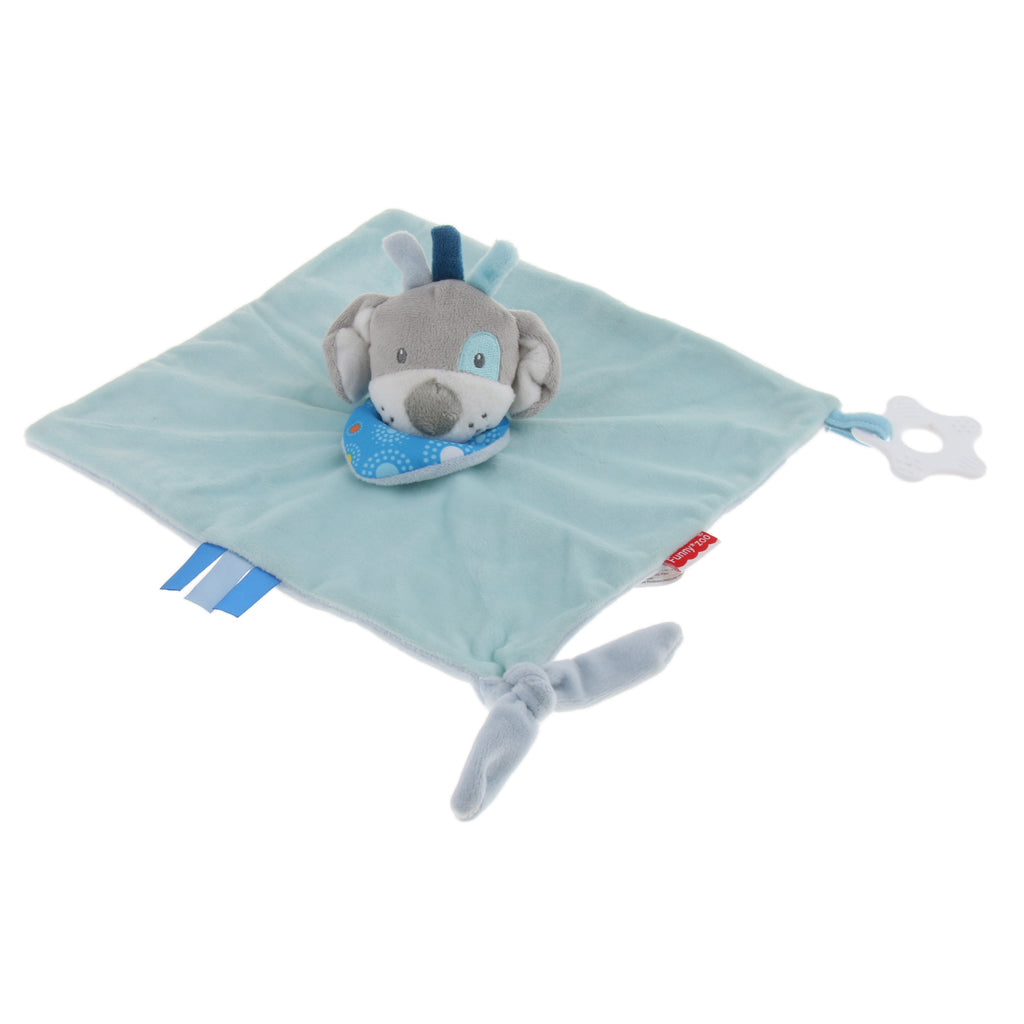 Plush Blanket Teething Security Tag Baby Safety Blanket Blue Dog
