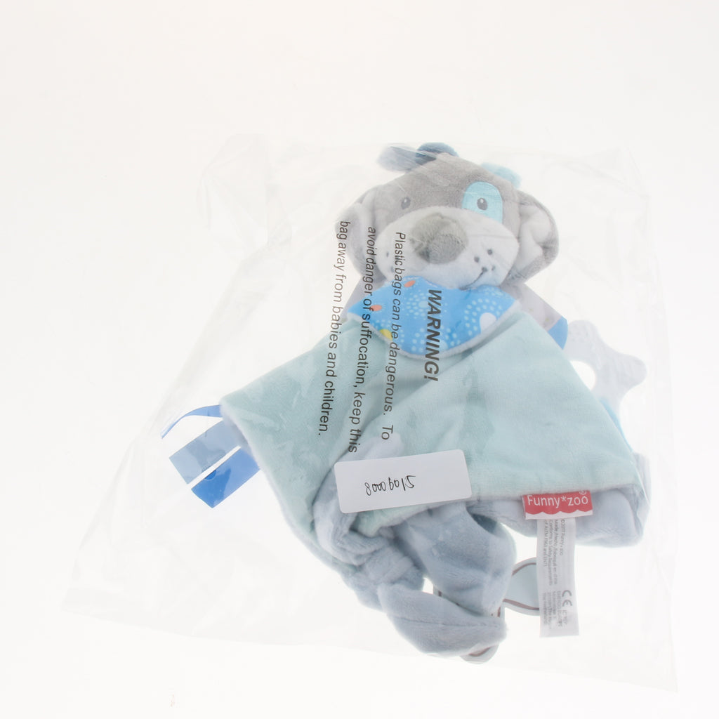 Plush Blanket Teething Security Tag Baby Safety Blanket Blue Dog