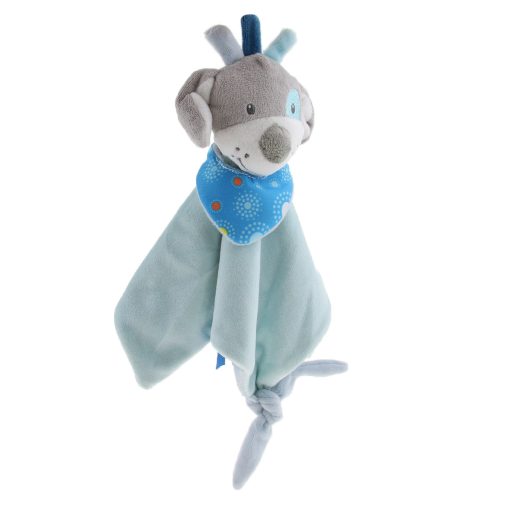 Plush Blanket Teething Security Tag Baby Safety Blanket Blue Dog