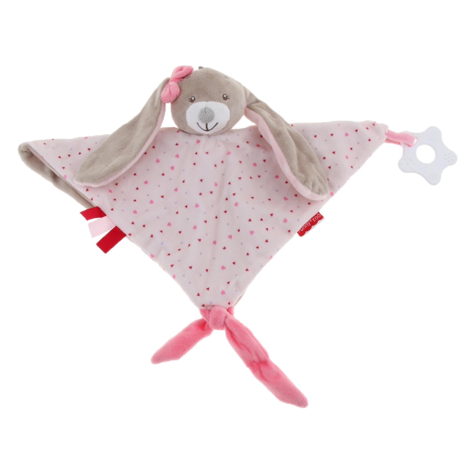 Plush Blanket Teething Security Tag Baby Safety Blanket Pink Rabbit