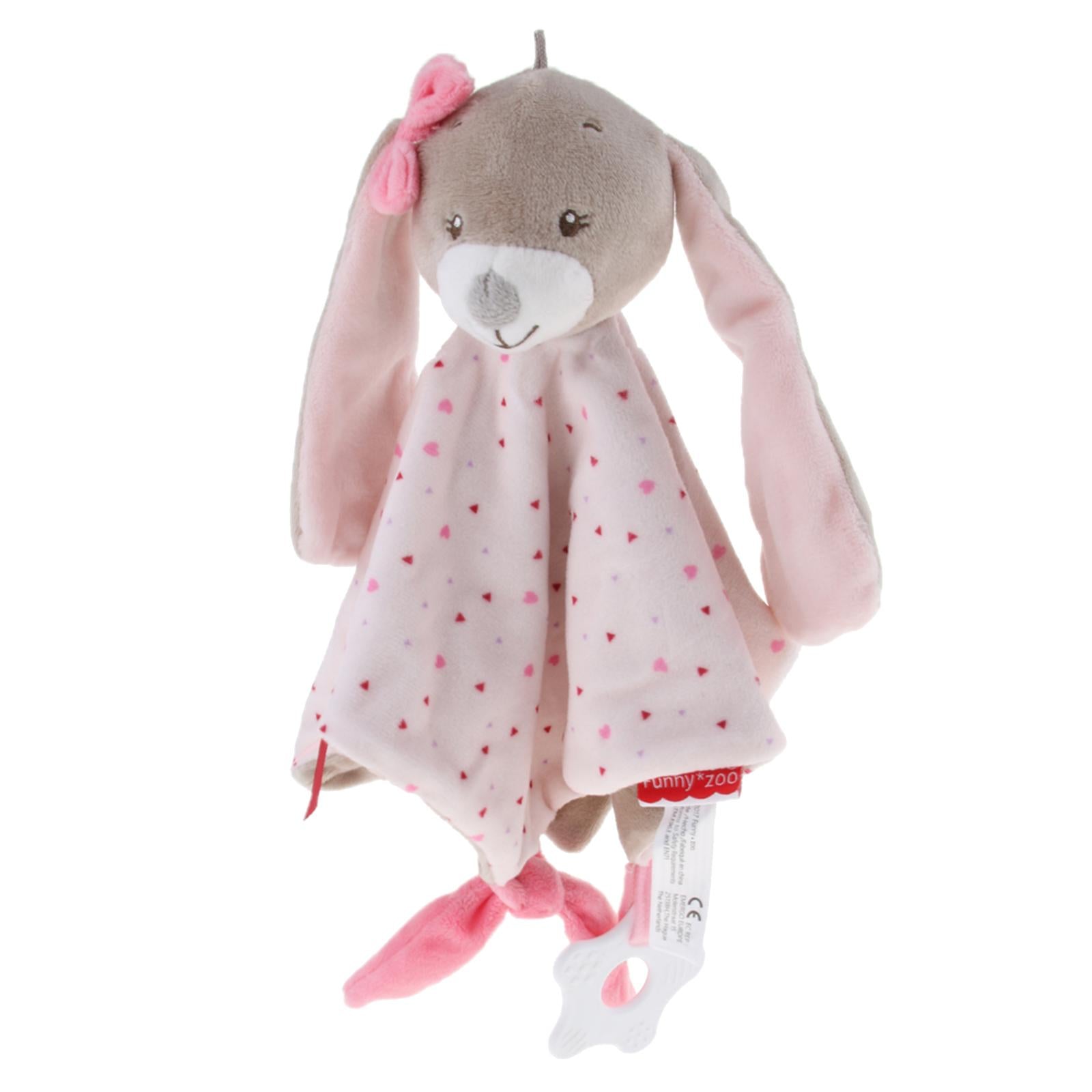 Plush Blanket Teething Security Tag Baby Safety Blanket Pink Rabbit