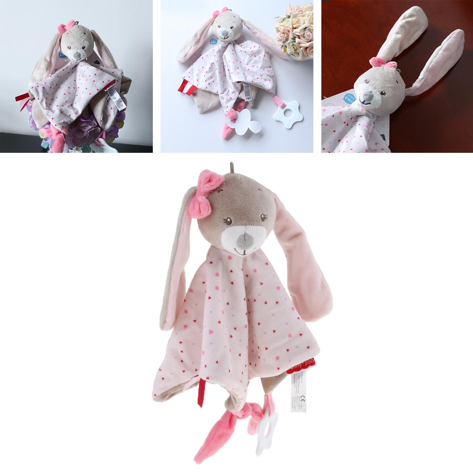 Plush Blanket Teething Security Tag Baby Safety Blanket Pink Rabbit