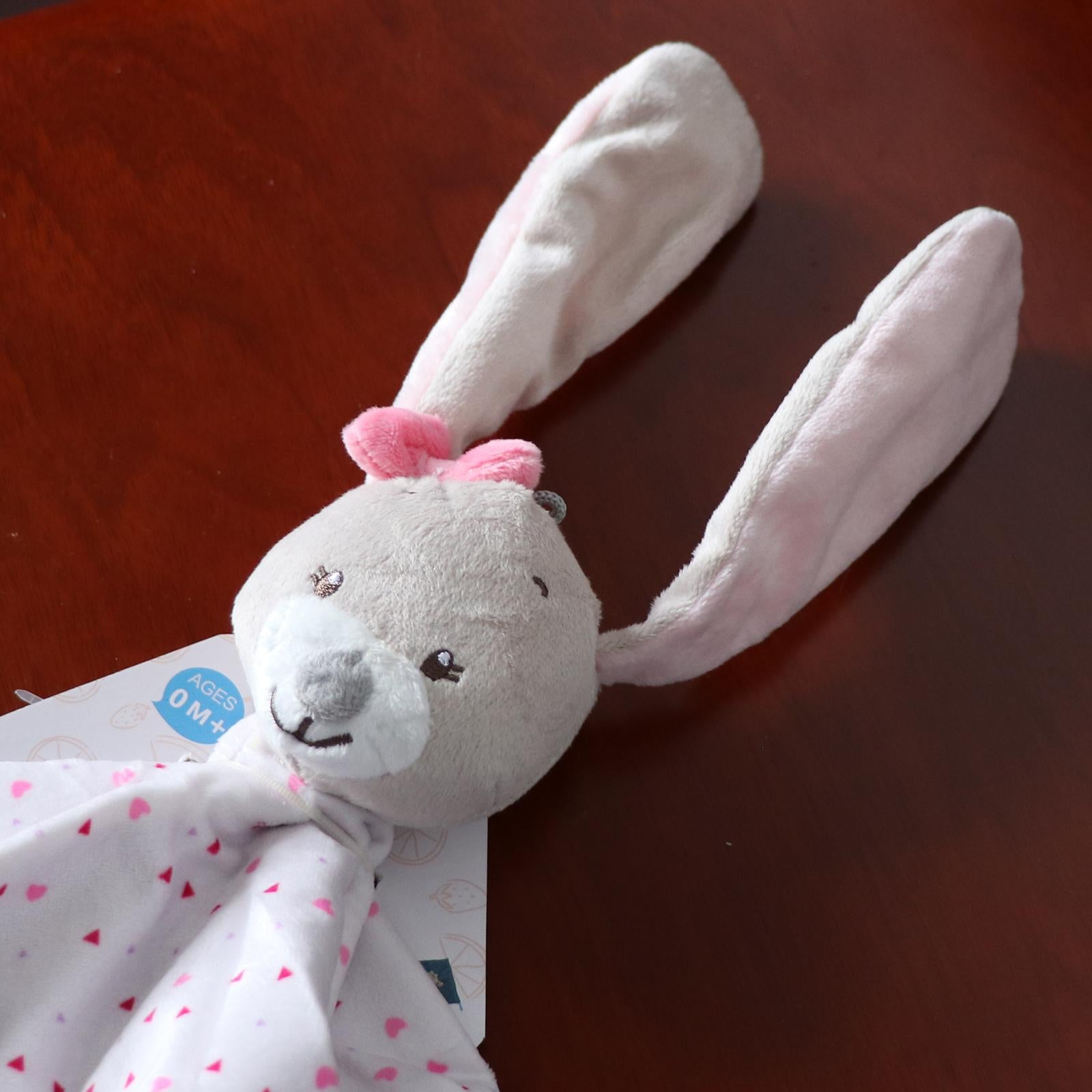 Plush Blanket Teething Security Tag Baby Safety Blanket Pink Rabbit