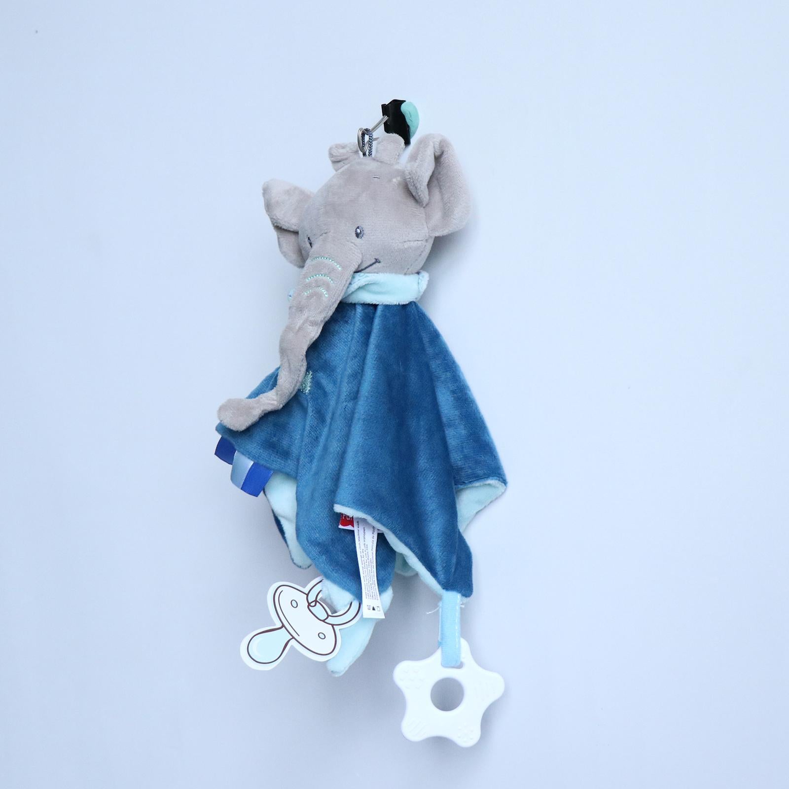Plush Blanket Teething Security Tag Baby Safety Blanket Dark blue Elephant