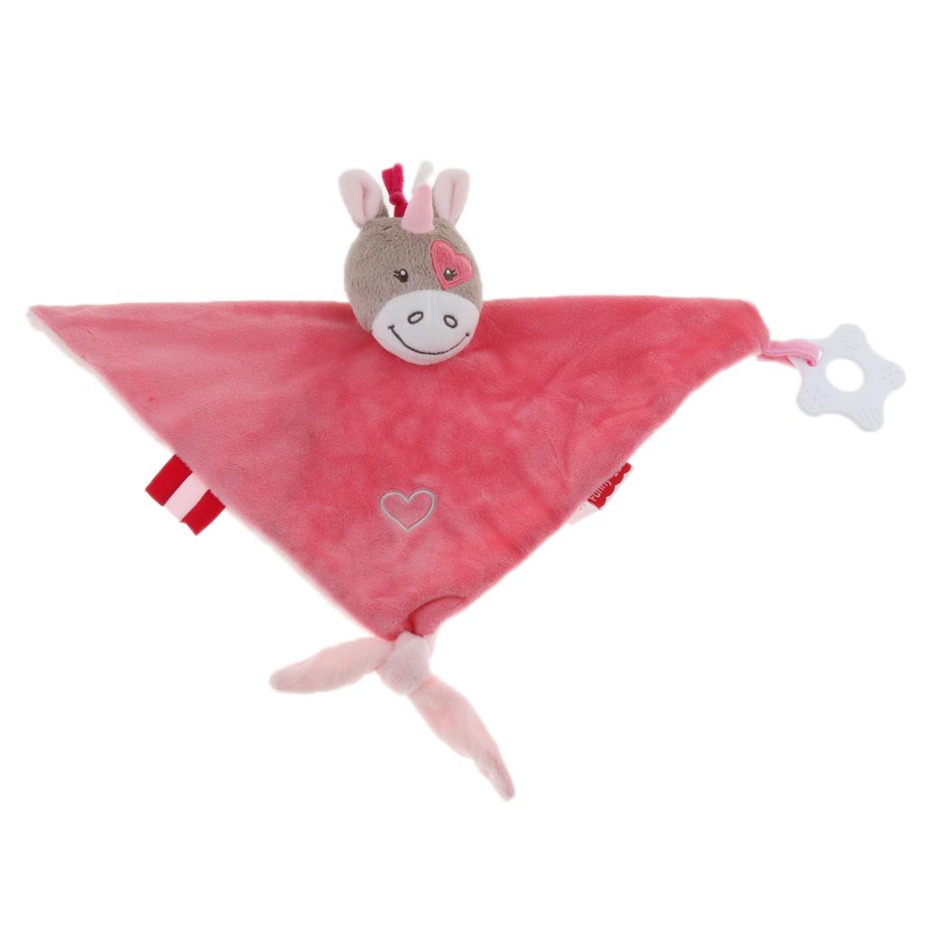 Plush Blanket Teething Security Tag Baby Safety Blanket Orange Donkey
