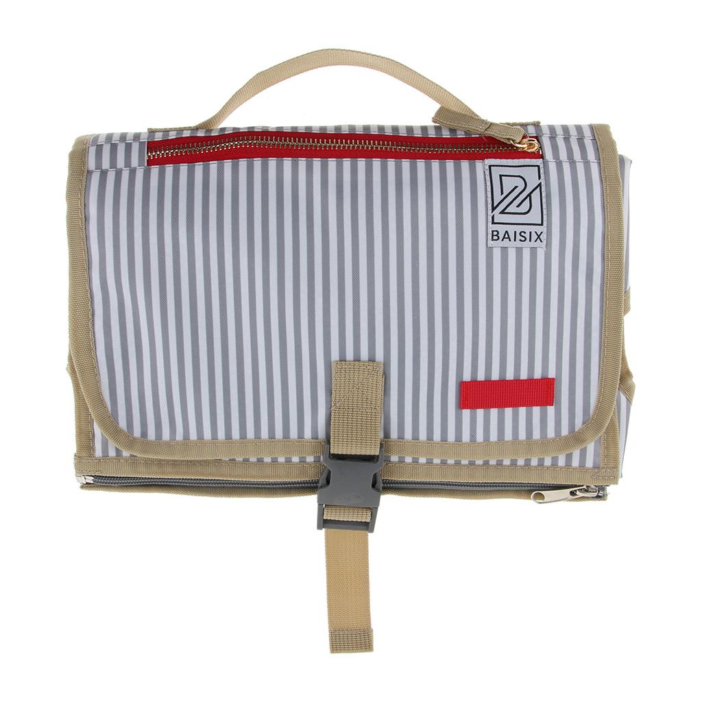 Travel Diaper Changing Bag Pad Mat Padded for Baby Gray stripe