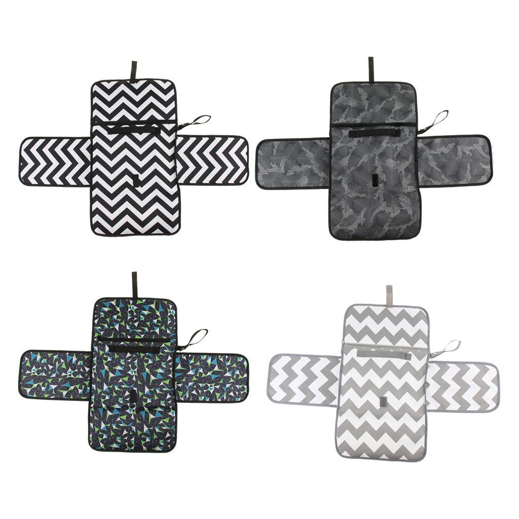 Baby Changing Mat Portable Clutch Diaper Change Pad Station Black Wave