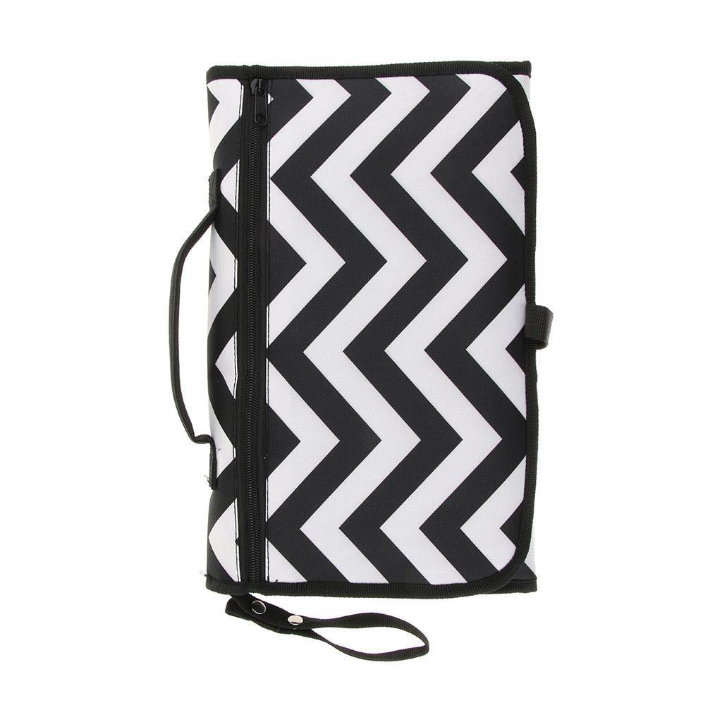 Baby Changing Mat Portable Clutch Diaper Change Pad Station Black Wave
