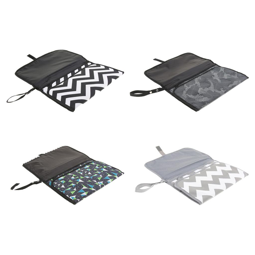 Baby Changing Mat Portable Clutch Diaper Change Pad Station Black Wave