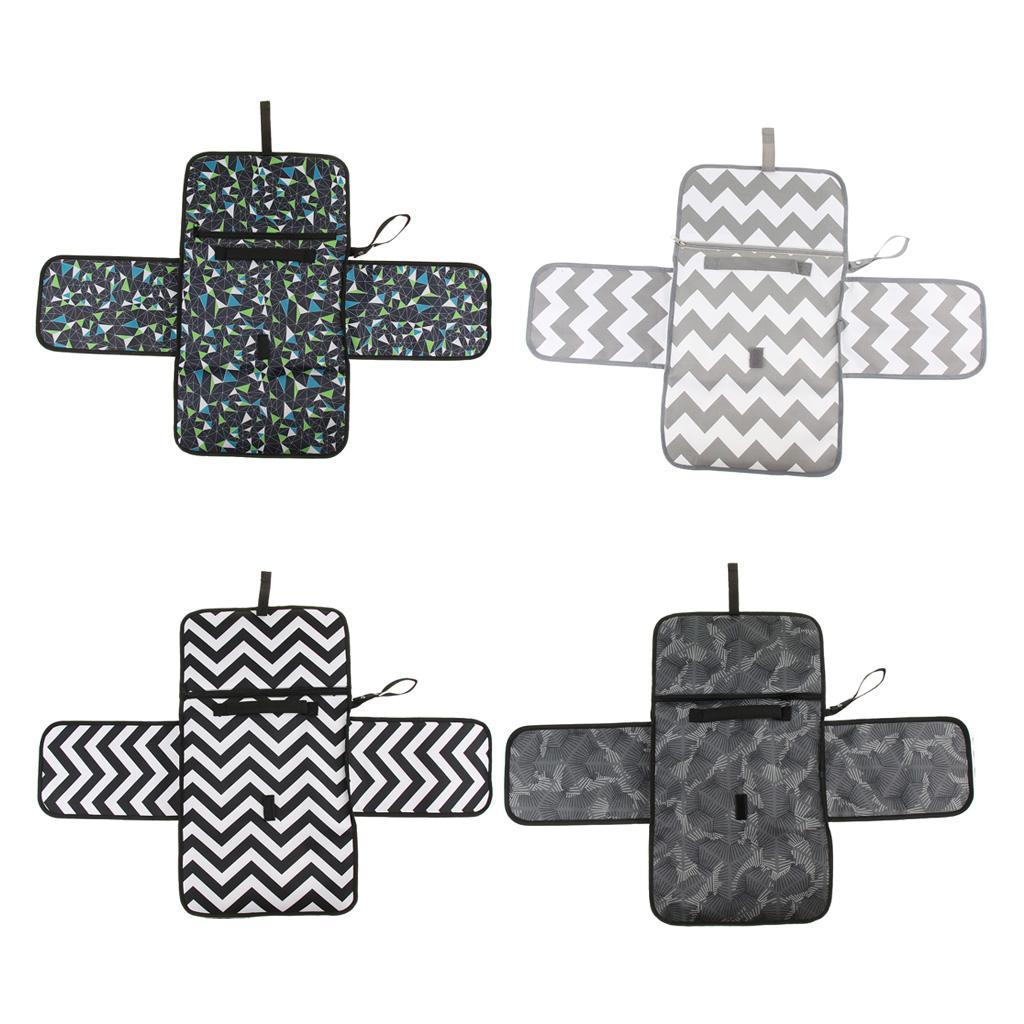 Baby Changing Mat Portable Clutch Diaper Change Pad Station Black Wave