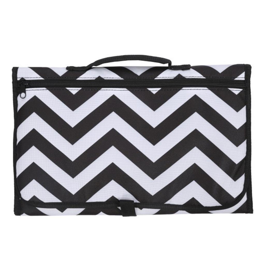Baby Changing Mat Portable Clutch Diaper Change Pad Station Black Wave