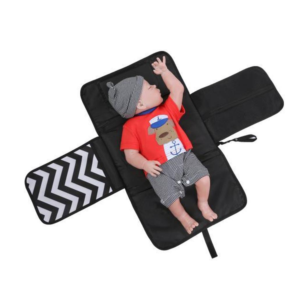 Baby Changing Mat Portable Clutch Diaper Change Pad Station Black Wave