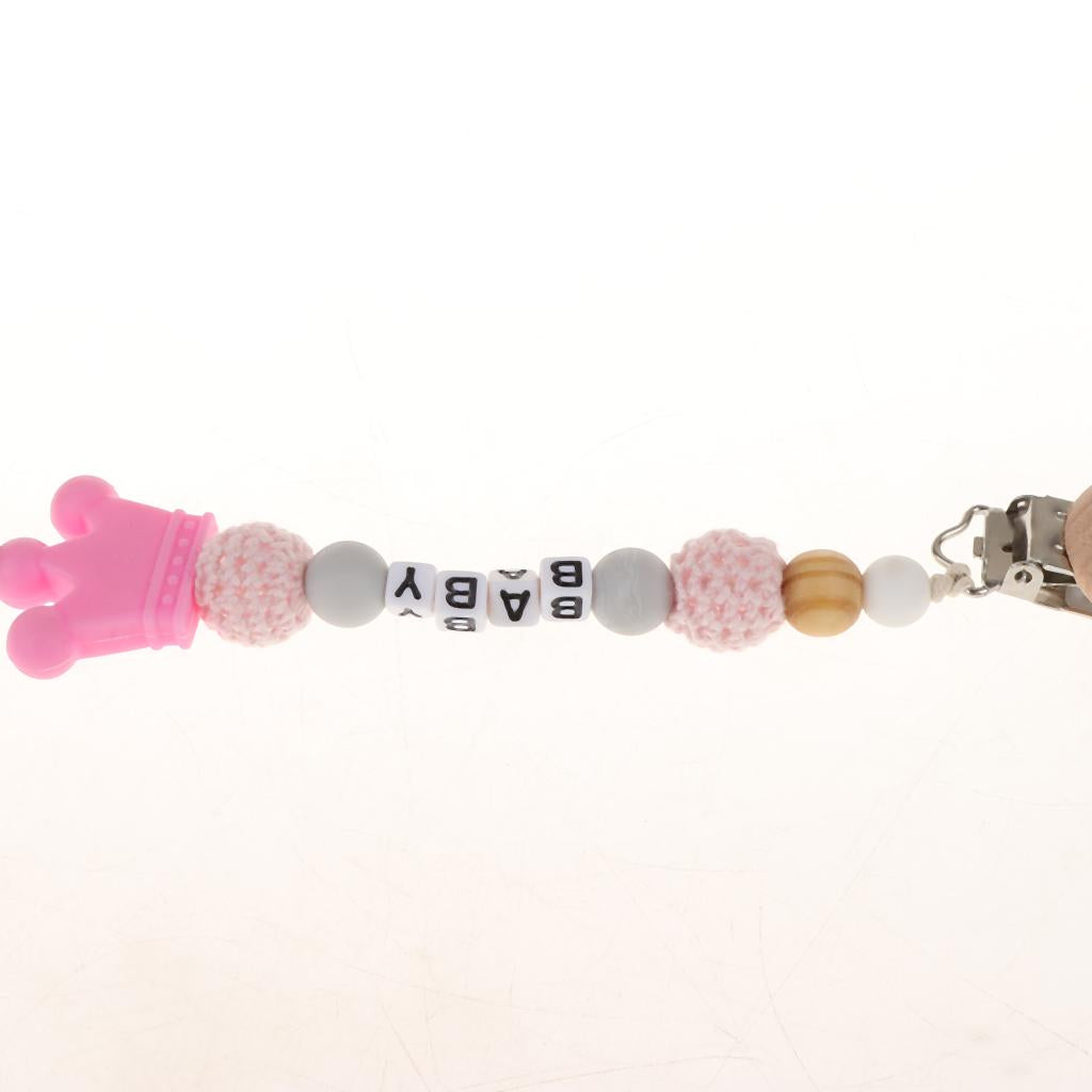 Wooden Dummy Clip Chain Pacifier Clip Holder Baby Gift Shower Pink