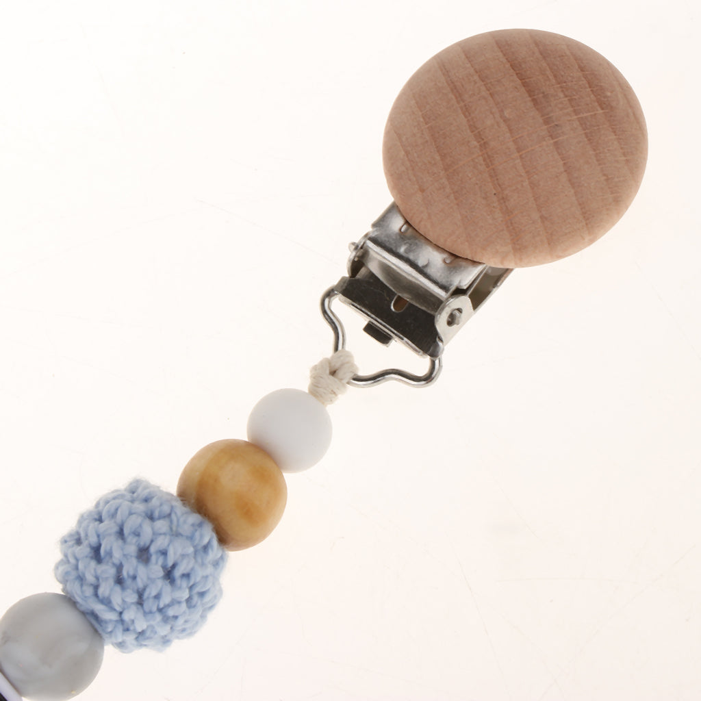 Wooden Dummy Clip Chain Pacifier Clip Holder Baby Gift Shower Blue