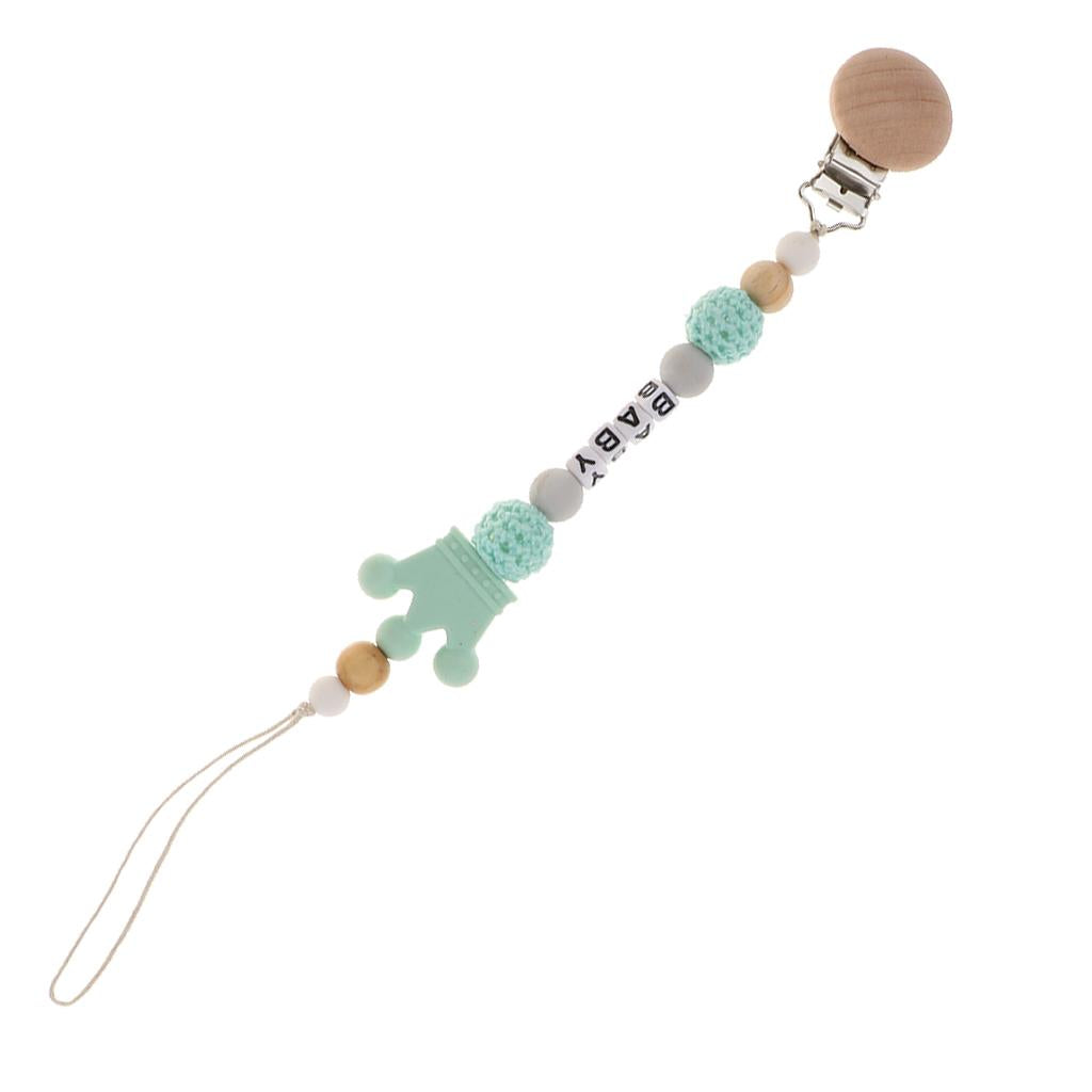 Wooden Dummy Clip Chain Pacifier Clip Holder Baby Gift Shower Green