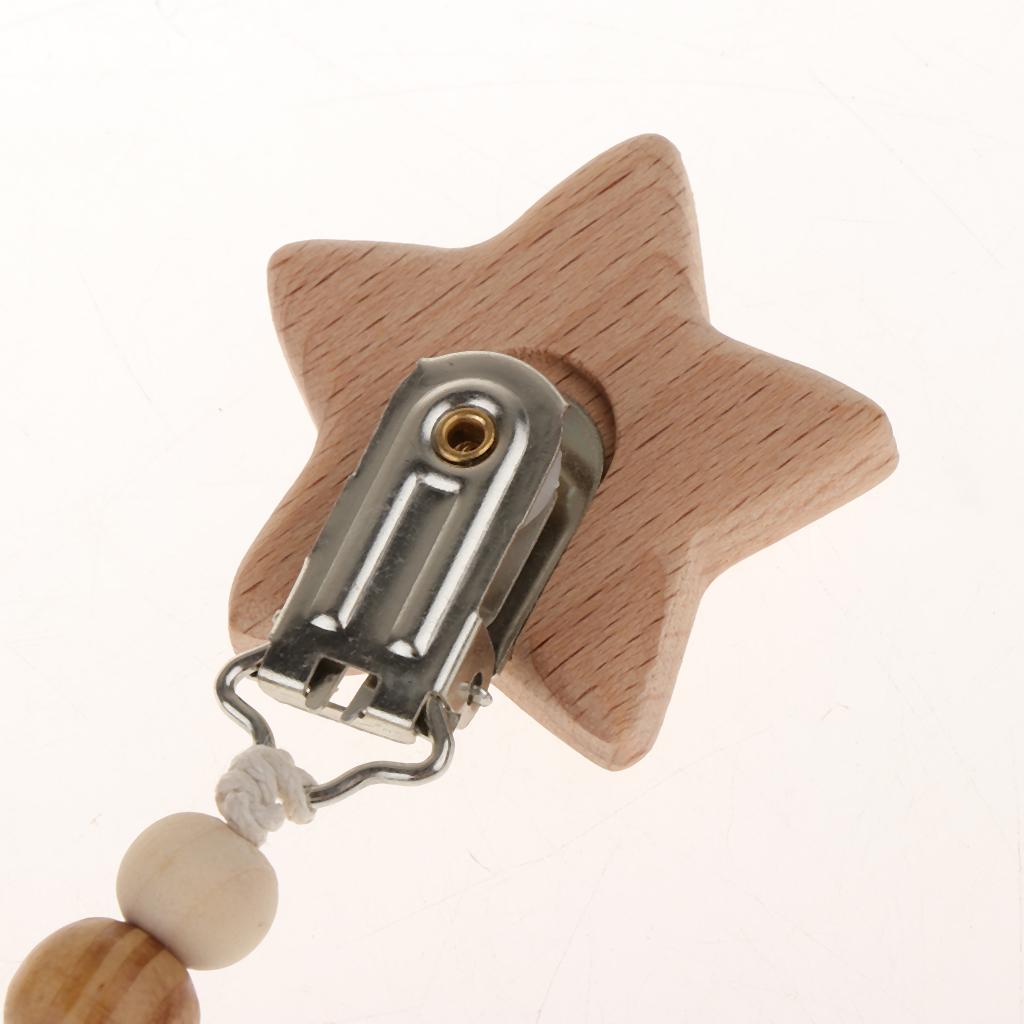 Baby Dummy Clips With Teething Chew Toy Wooden Kids Pacifier Chain Style 1