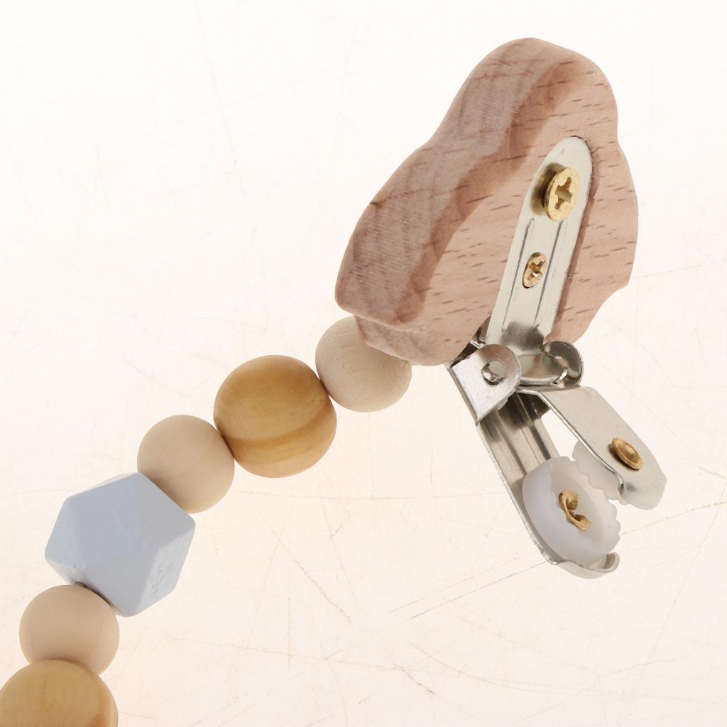 Baby Dummy Clips With Teething Chew Toy Wooden Kids Pacifier Chain Style 2