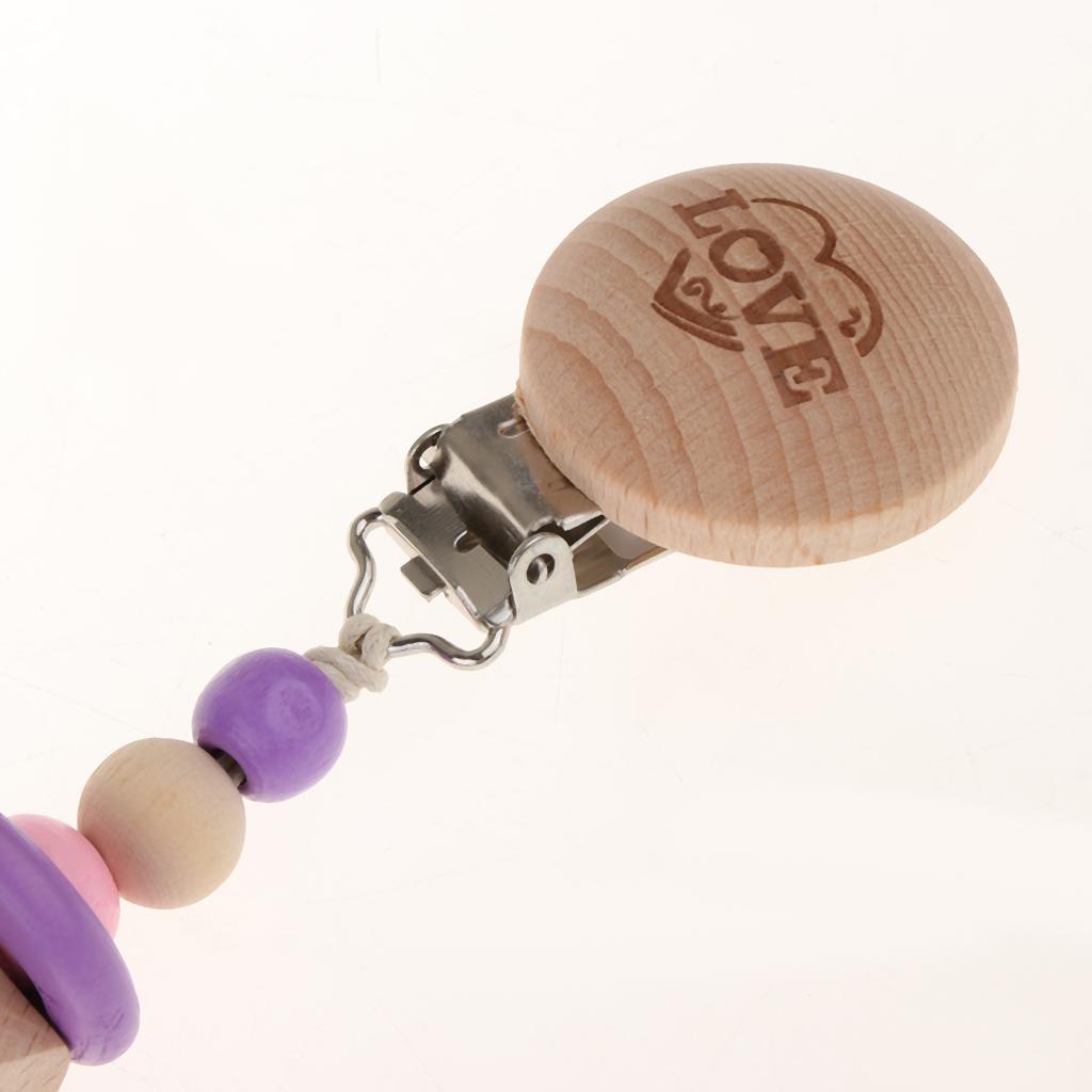 Baby Dummy Pacifier Wooden Soother Nipple Clip Chain Holder Strap Style 1