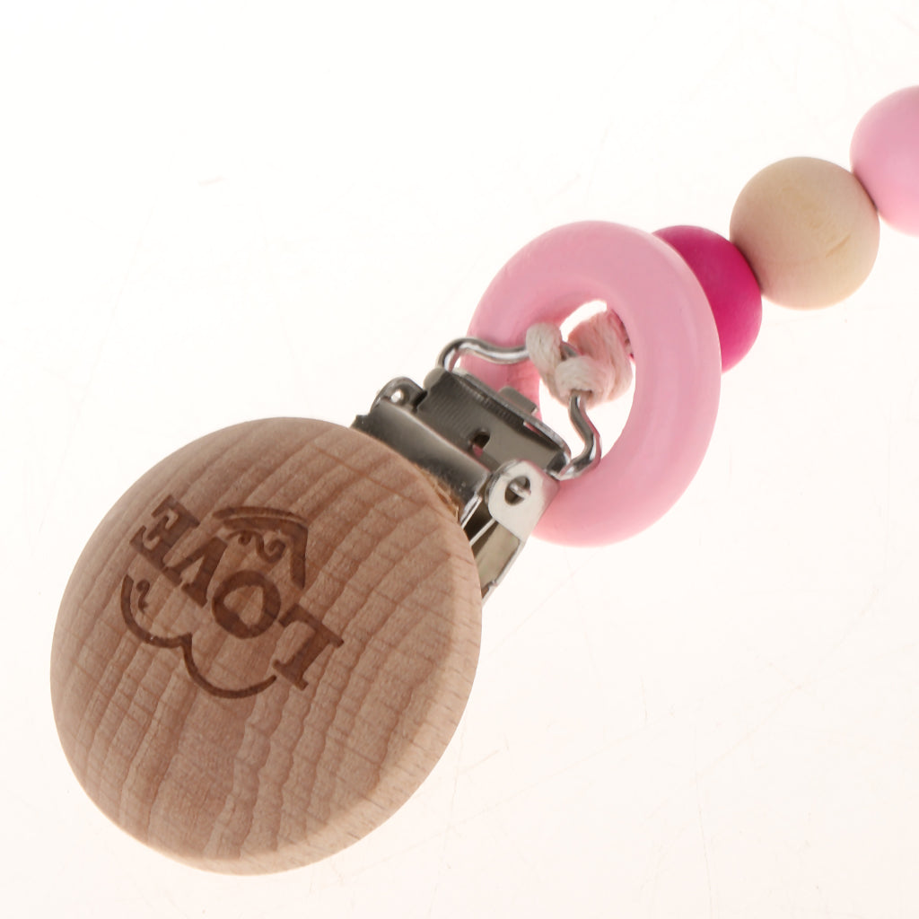 Baby Dummy Pacifier Wooden Soother Nipple Clip Chain Holder Strap Style 2