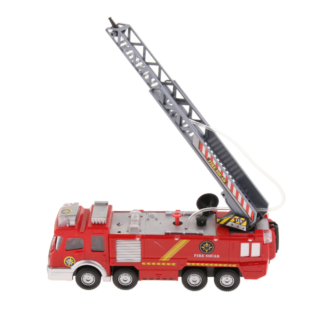 Electric Fire Truck Toy with Lights and Sirens Sounds, Extending Ladder and Water Pump Hose to Shoot Water, Bump and Go Action