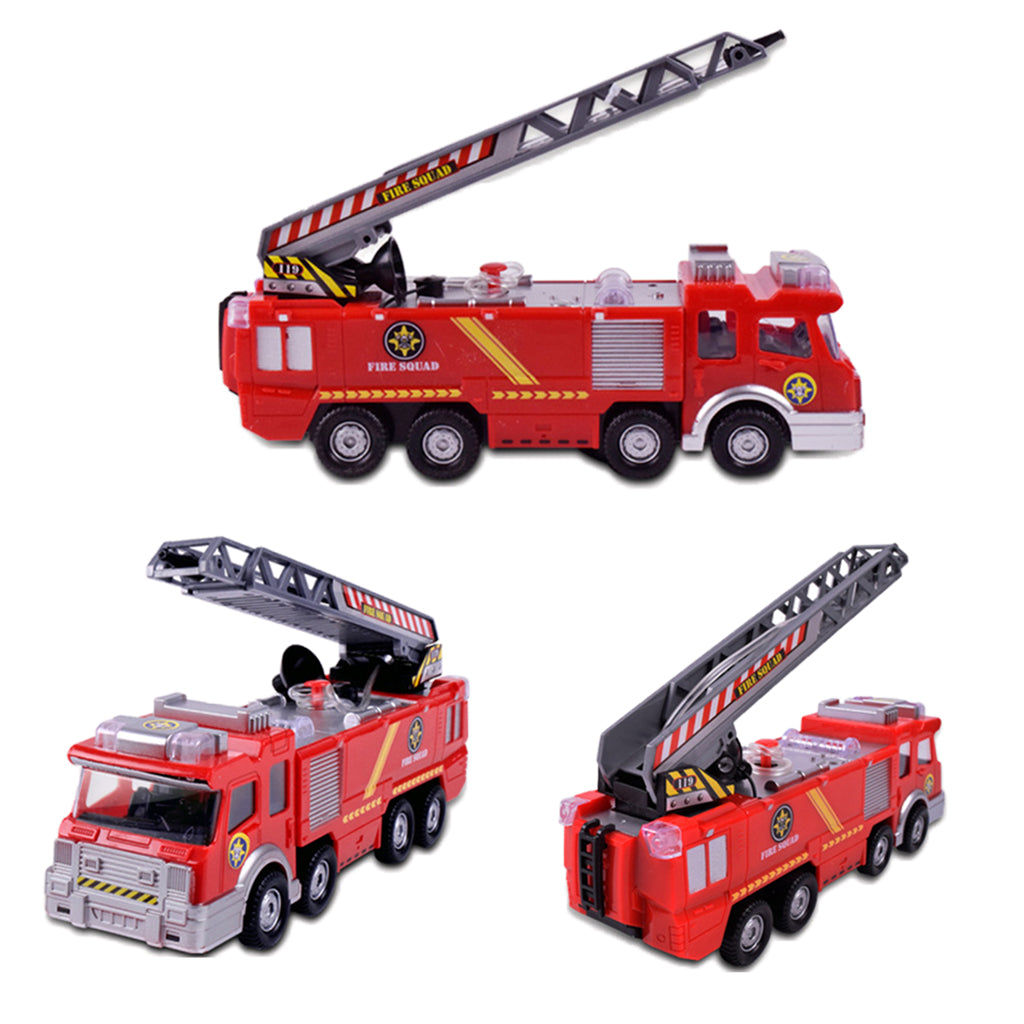 Electric Fire Truck Toy with Lights and Sirens Sounds, Extending Ladder and Water Pump Hose to Shoot Water, Bump and Go Action